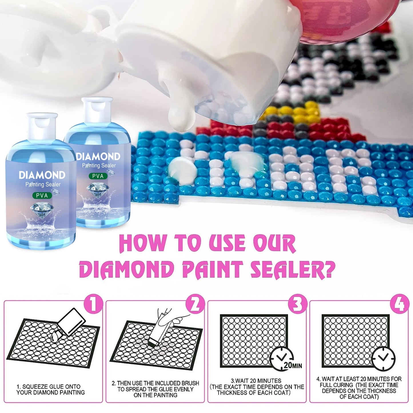 Diamond Painting Sealer Glue Kits 120ML With 3 Pcs Brushes Diamond Painting Glue Accessories And Tools
