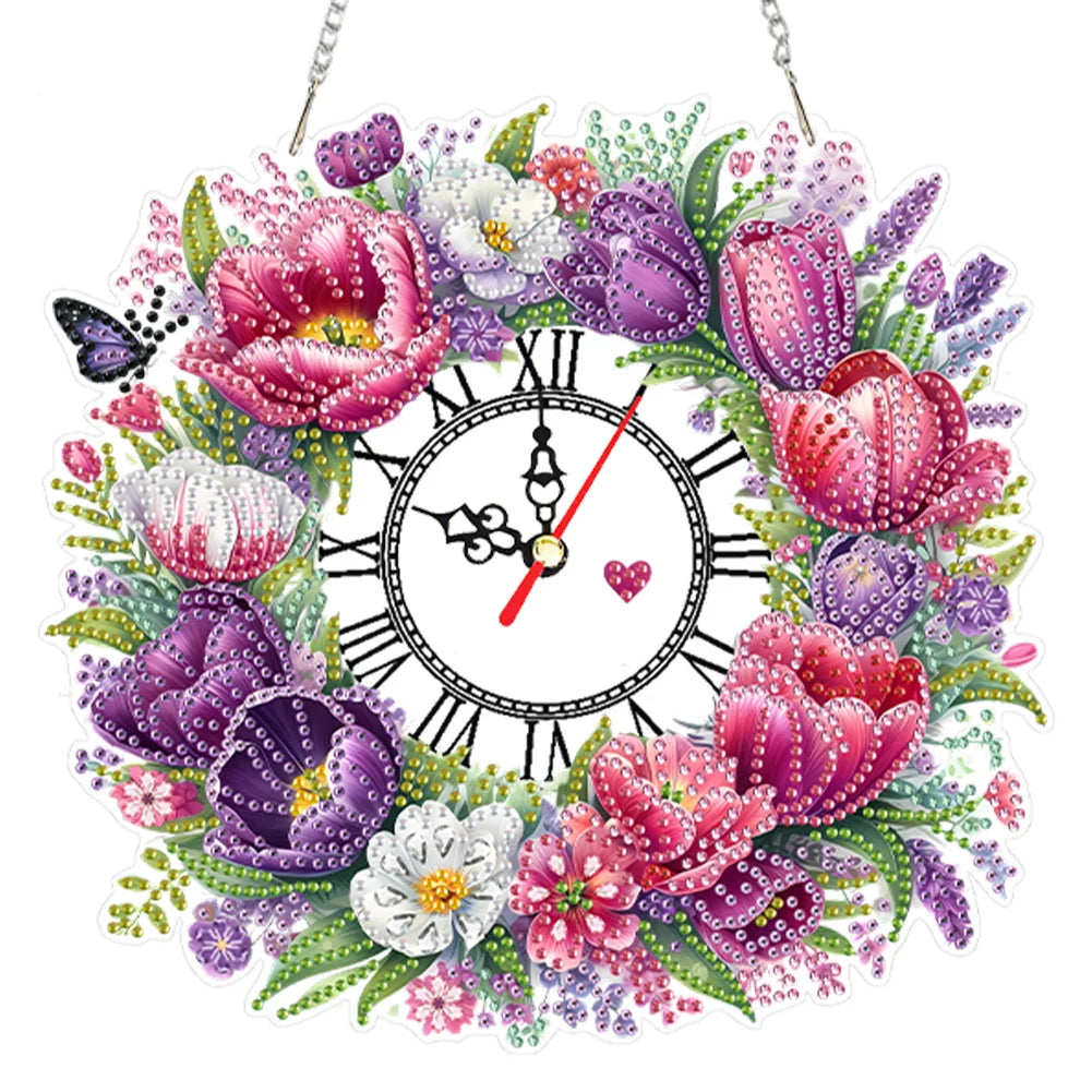 DIY Diamond Painting Kit Flower / Clock Decor, Diamond Painting For Coffee Living Room Home Decor Hanging Pendant
