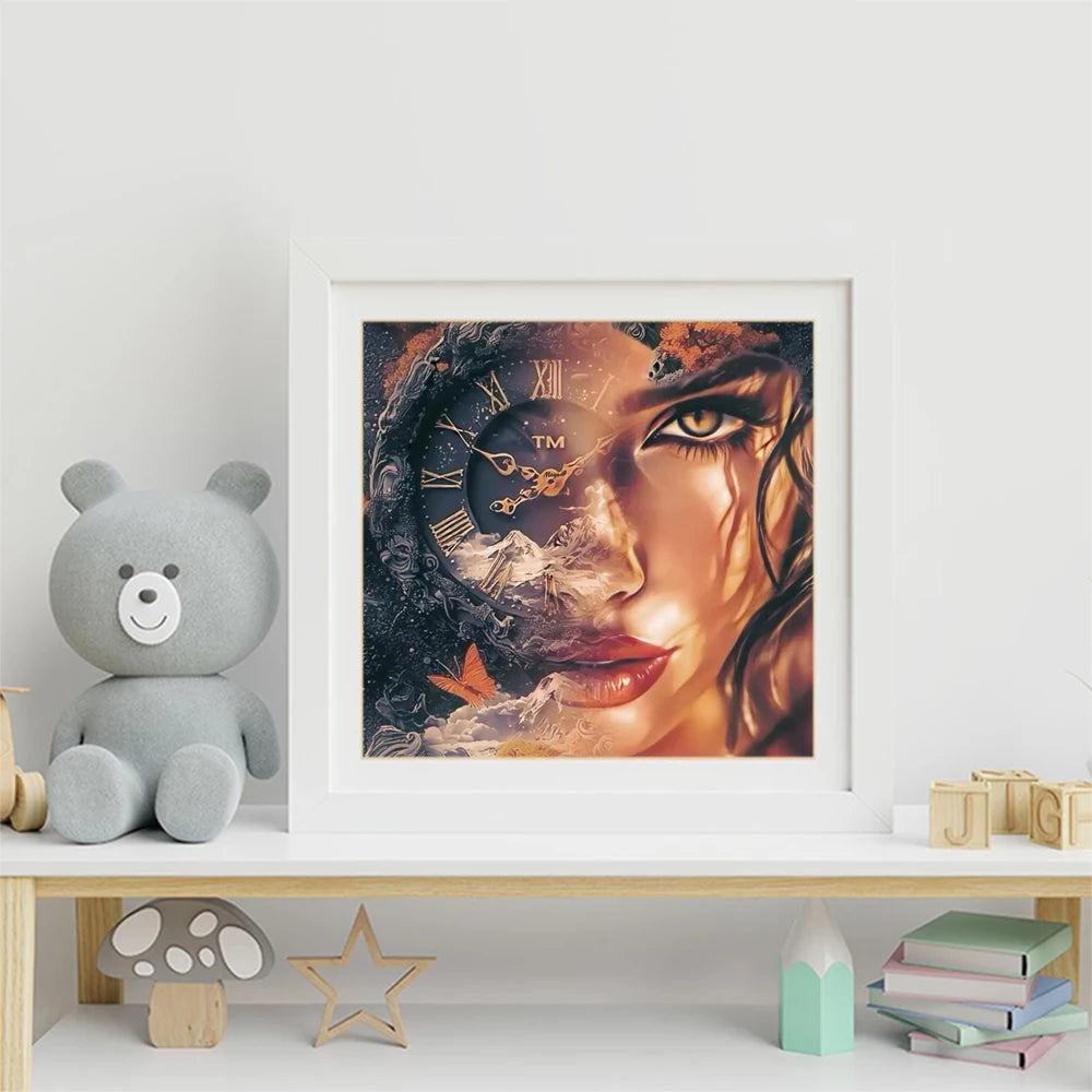 Momoart DIY Diamond Embroidery Woman Portrait Craft Kit Painting Clock Suitable for Beginners Diamond Mosaic Home Decoration