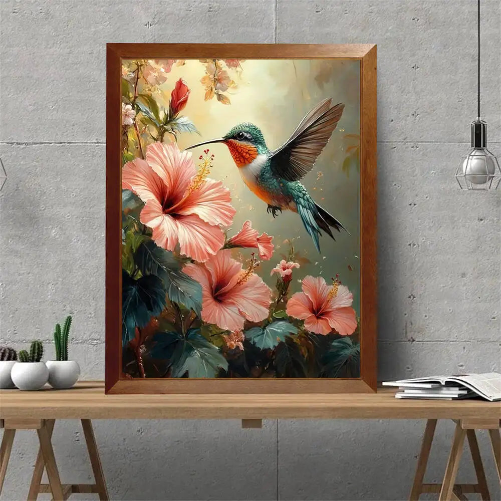 Huacan DIY Diamond Painting Art Hummingbird Pink Flowers Full Round / Square Drill