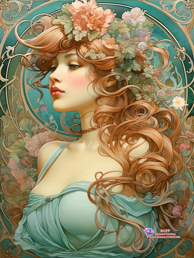Elegant Women And Flowers Diamond Painting Kit Square / Round Diamond 5D DIY Mosaic