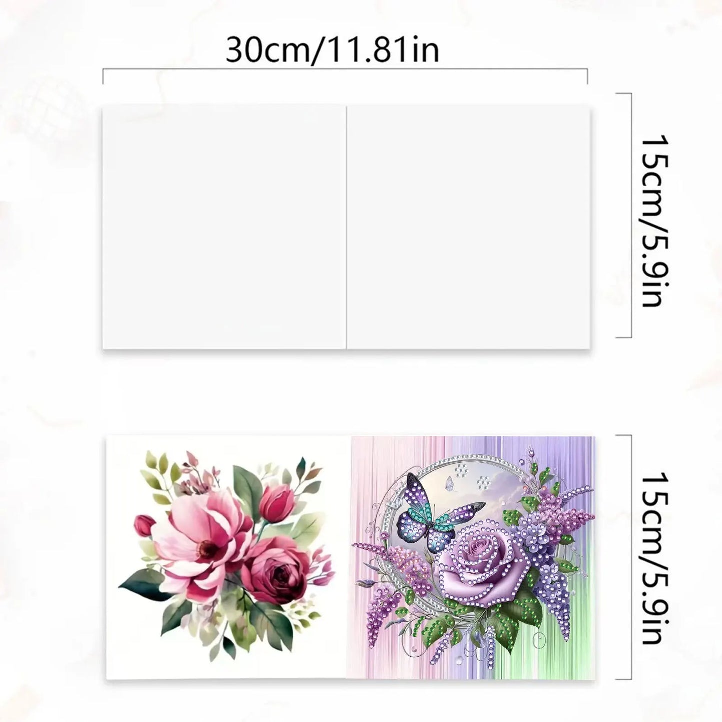 6-piece Butterfly Flower Diamond Art Card Set - DIY Diamond Painting Card, Suitable for All Occasions