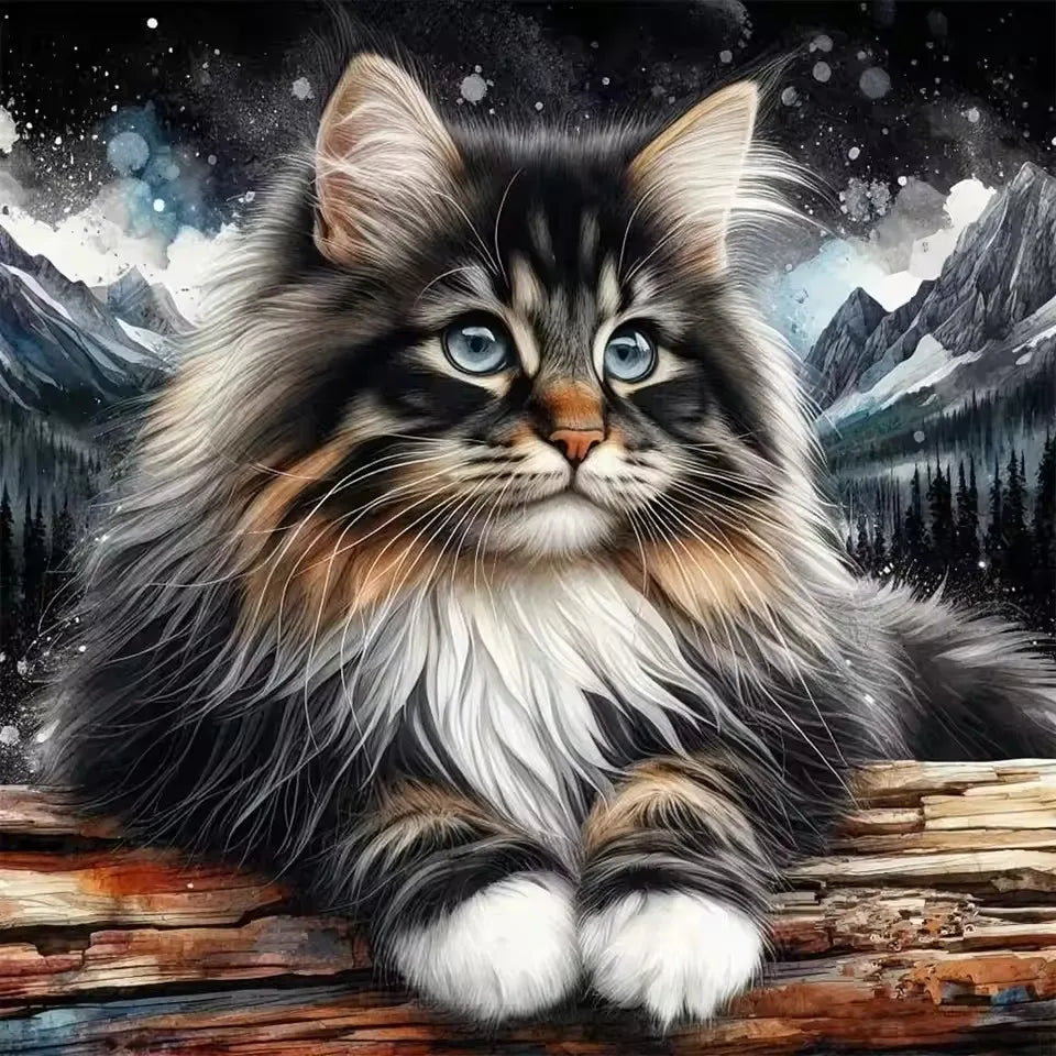 HUACAN DIY Diamond Painting Cat Portrait, Full Square / Round Diamond 5D Drills