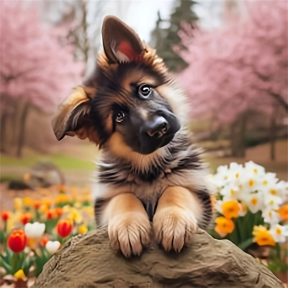 Huacan 5D DIY Diamond Painting Dog Flower Full Square / Round Drill
