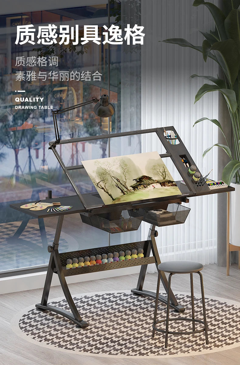 lmm Art Drawing Table Glass Adjustable Height Drawing Drafting Designer Desk