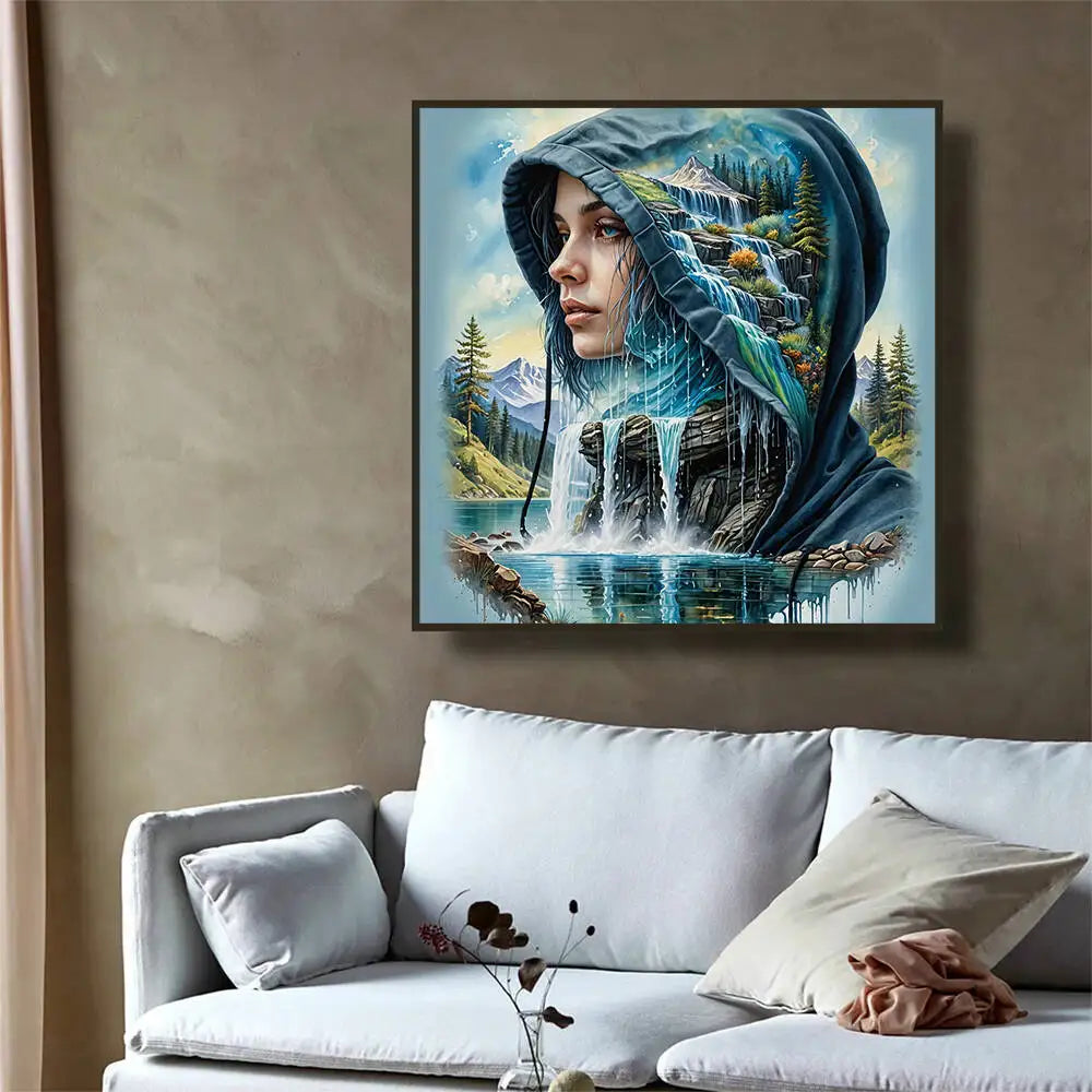 Momoart Diamond Mosaic Woman Waterfall Landscape Painting Full Square / Round Drill