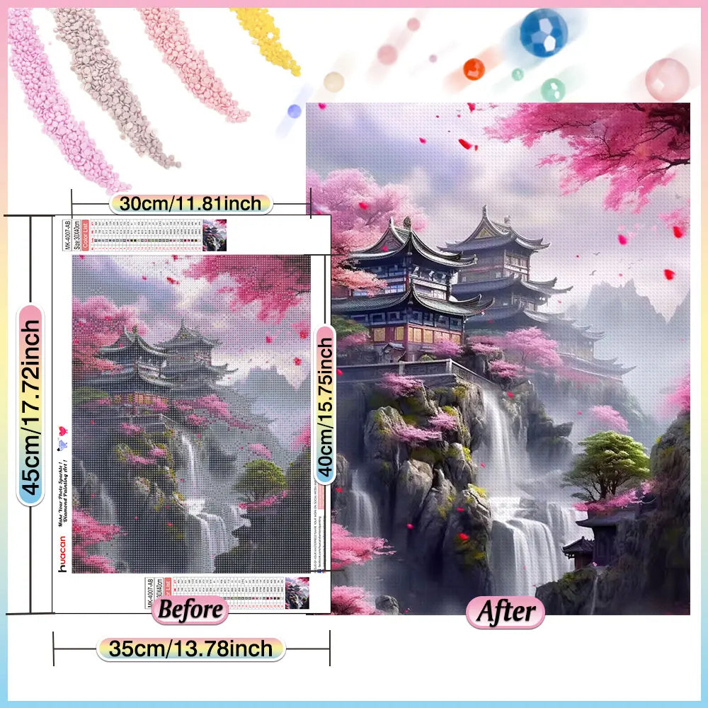 HUACAN DIY Diamond Painting, Japanese House Full Round / Square Drill