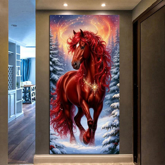 Fullcang Red Horse Large Size DIY Diamond Painting Winter Scenery Snow Full Square / Round Drill