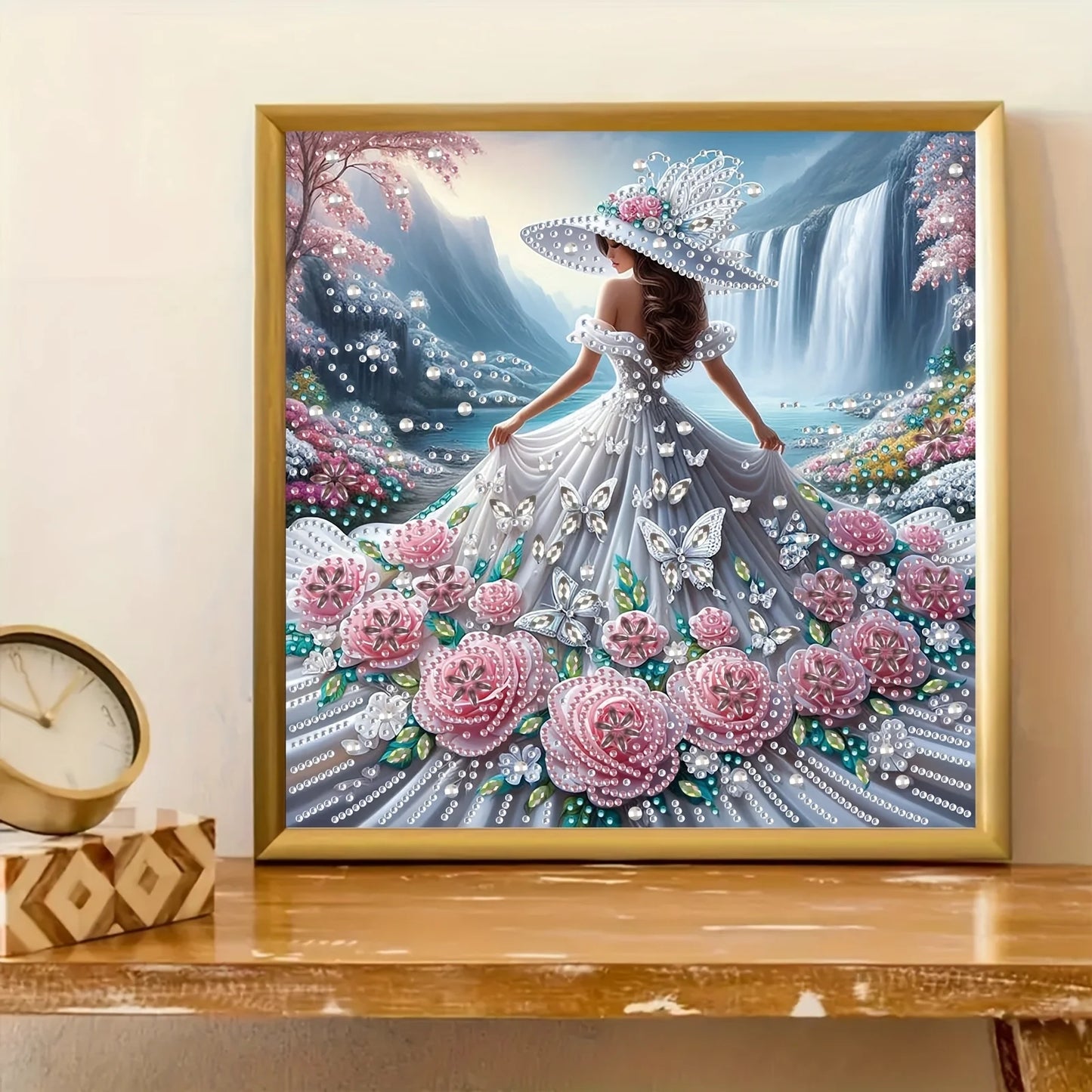 1 Set - Inspired Lady Diamond Painting Kit - Large 30x30cm DIY Mosaic Art, Featuring 3D Special Shapes / Round Diamonds