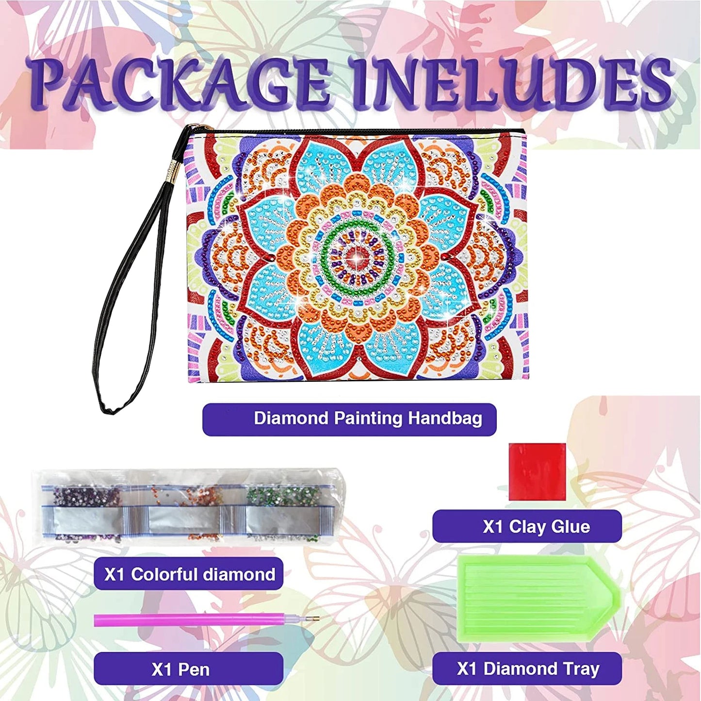 1pc DIY Purses Diamond Painting Mandala Kits for Adults One Sided Drill PU Leather Handbags Cactus Diamond Art Purses for Women