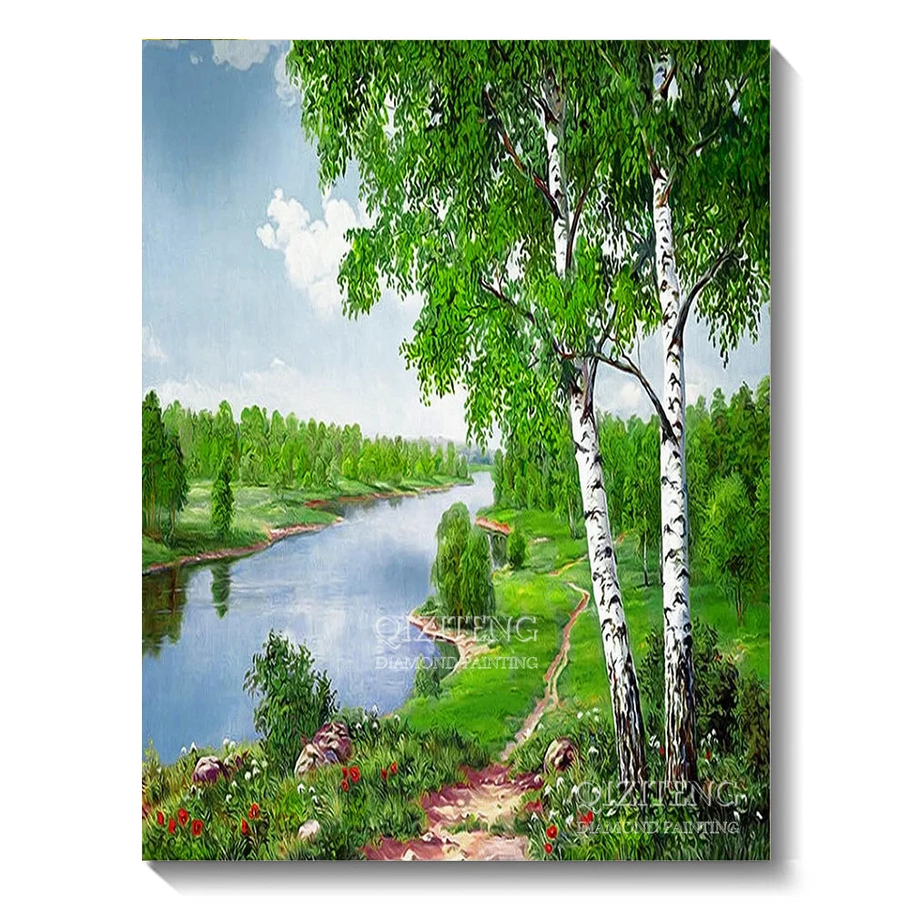 DIY 5D Diamond Painting Landscape Forest, Waterfalls, Scenic, Round Drill