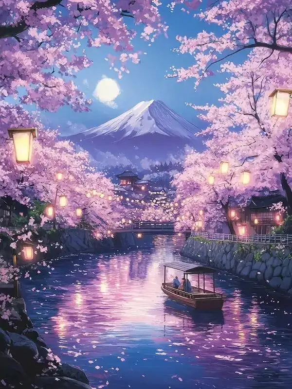 Momoart Diamond Painting Mountain Landscape Tree, River & Moon, Full Square / Round Drill