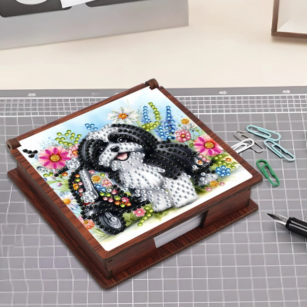 Wooden 5D Diamond Painting Kit Note Box With 160 Sheets Diamond Art Notebook Box For Home/ Office/ School Supplies