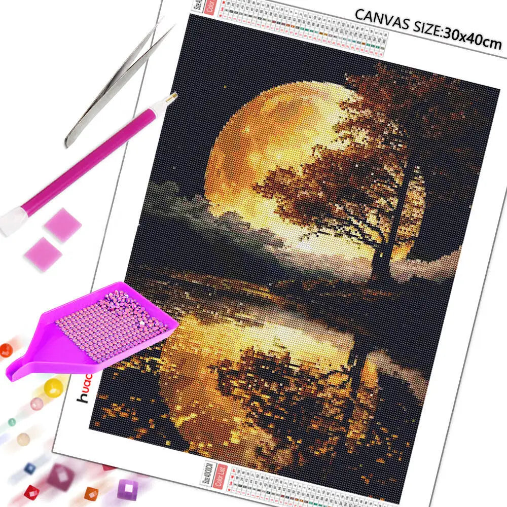 Full Square / Round Drill DIY Diamond Painting River Moon Landscape Painting