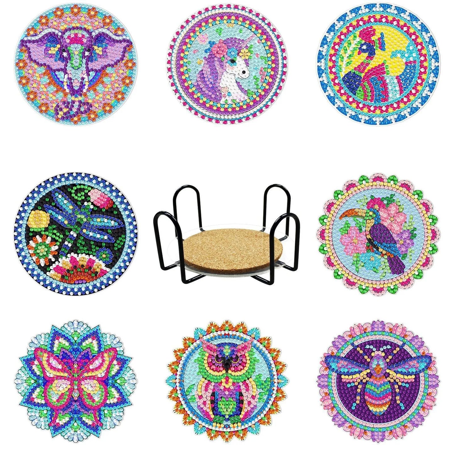GLOBAL 8pcs/Set DIY Diamond Painting Coasters Animal Cup Cushion For Drinks Crystal Rhinestones Diamond Art Coasters