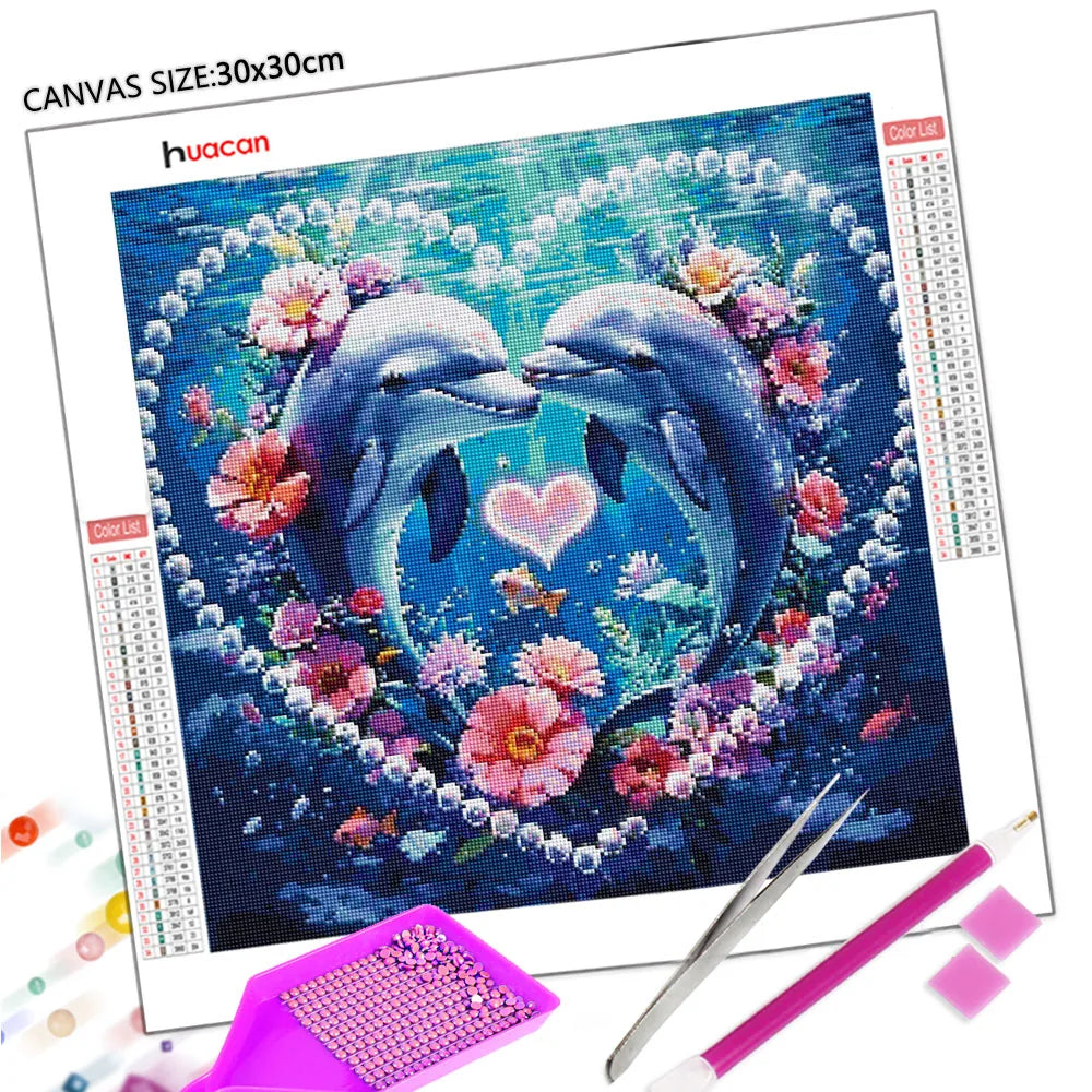 Huacan 5D DIY Diamond Painting Dolphins Heart Flower Full Square / Round Drill
