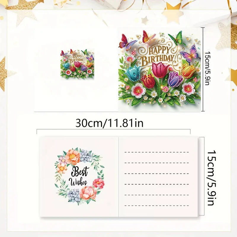 6-piece DIY Diamond Painting Set Birthday Card Set, Bouquet Pattern Design, Water Diamond Painting Art Mosaic