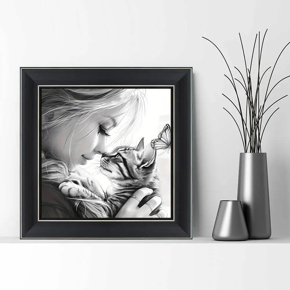 EverShine Diamond Painting Girl Cat Full Drill Embroidery Kitten Animal 5D DIY Mosaic Portrait Crafts Art Supplies Home Decor