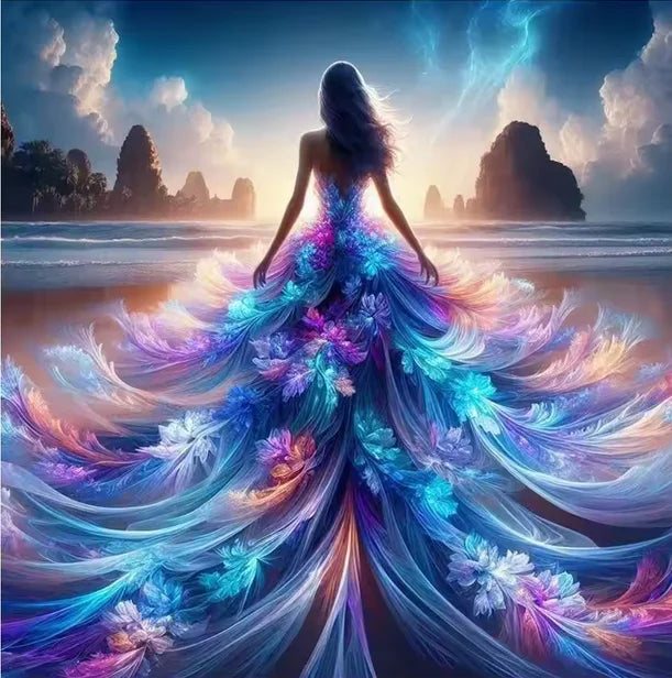 Diy Diamond Painting Sakura Beauty Woman Wearing Long Skirt Lily Flowers 5D Full Square / Round Drill