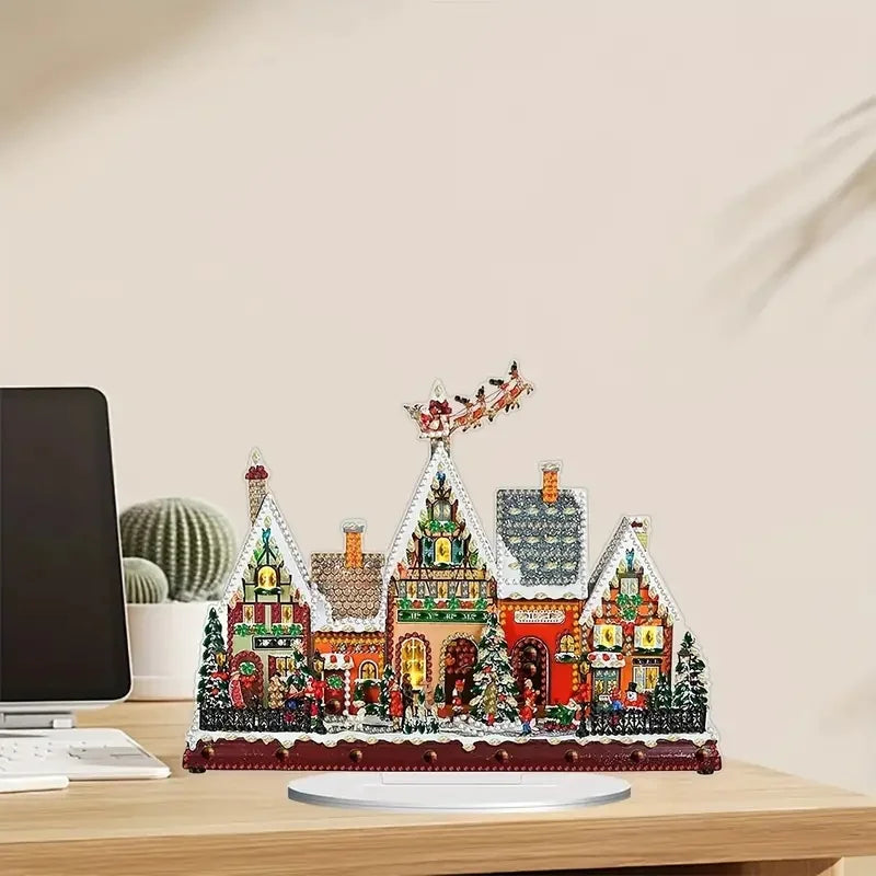 A Single-Sided Acrylic Crystal Rhinestone Desktop Decorative Item, DIY House Scene Pattern Diamond Painting Kit