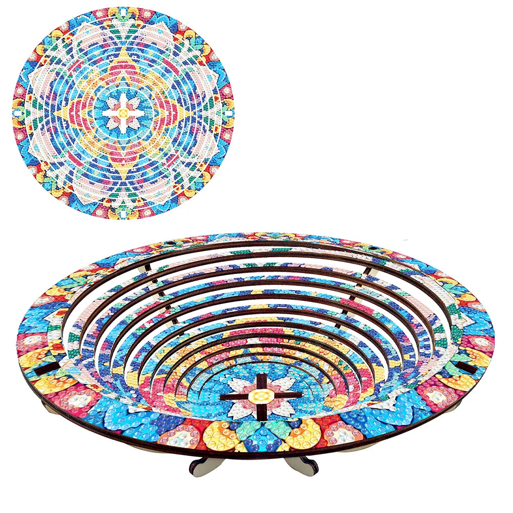 DIY Diamond Art Wooden Serving Tray, Diamond Painted Wooden Dining Plate Decorative For Parties Or Bed Food Tray