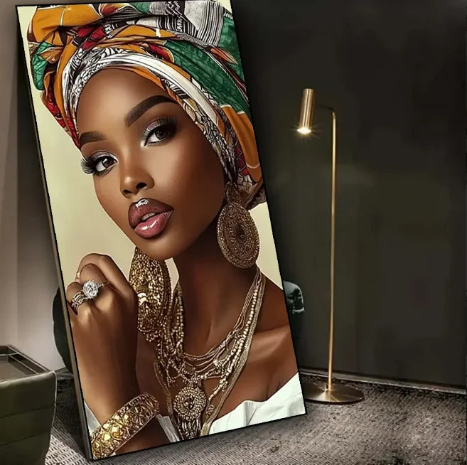 Vibrant African Woman Colorful Turban 5D Diamond Painting Full Square Round Diamond Large Size