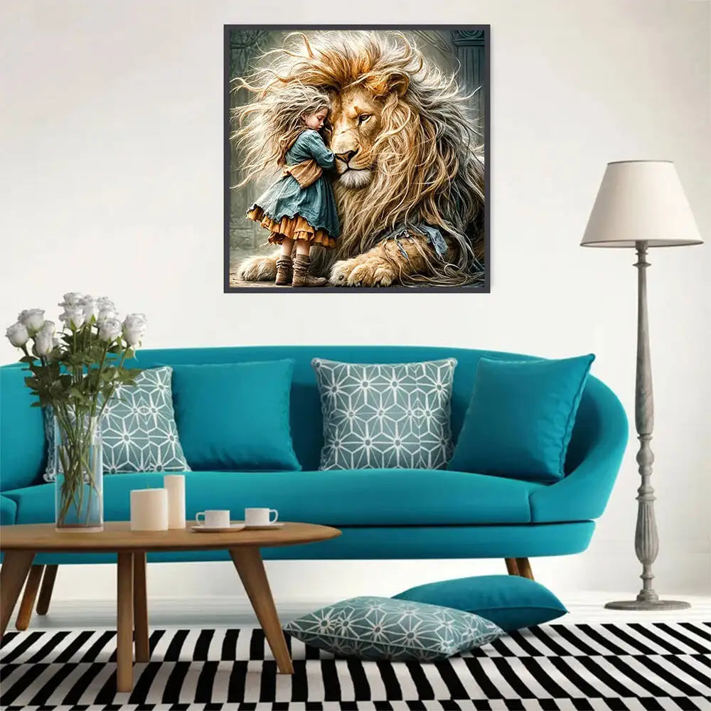 HUACAN Lion Diamond Painting Girl Full Square Round Drill Diamond Mosaic Animal Embroidery Wall Decoration Handmade Gift