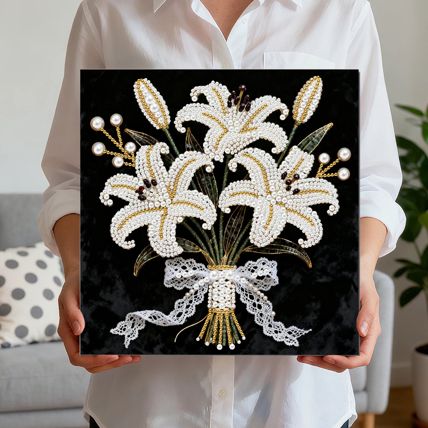 Pearl Painting Kit Pearl Gem Paintings Picture Arts Craft 25x25cm With Frame
