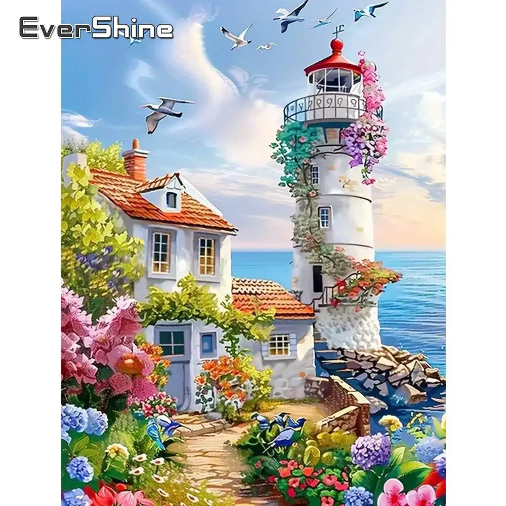 Evershine DIY Diamond Painting Lighthouse House Seaside Landscape Full Square / Round Drill