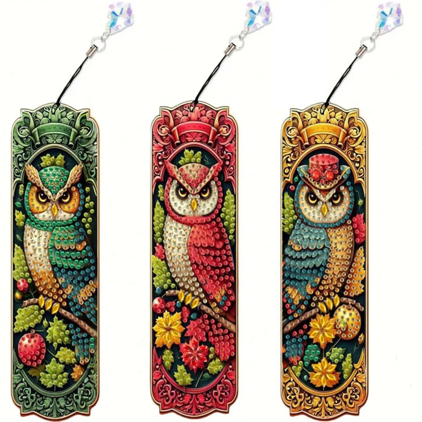 3Pcs Animal DIY Diamond Painting Bookmark With Crystal Pendants