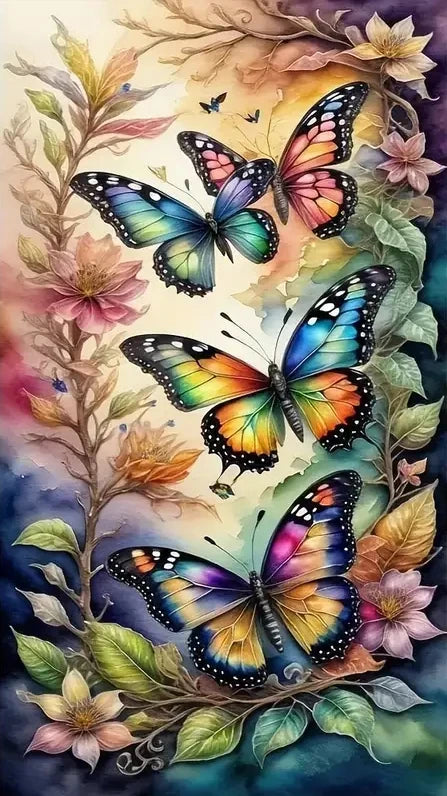 Dragonflies Flying and Flowers Full DIY Diamond Painting Square / Round Drills