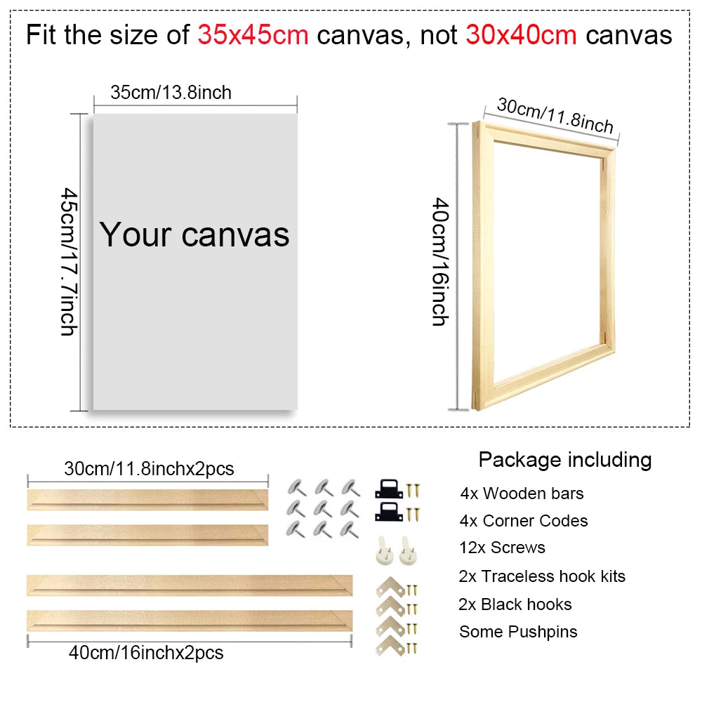 25 Sizes Solid Nature Pine Wood Frame For Canvas Prints Easy To Assemble Diamond Painting Customized Wall Art Home Decor