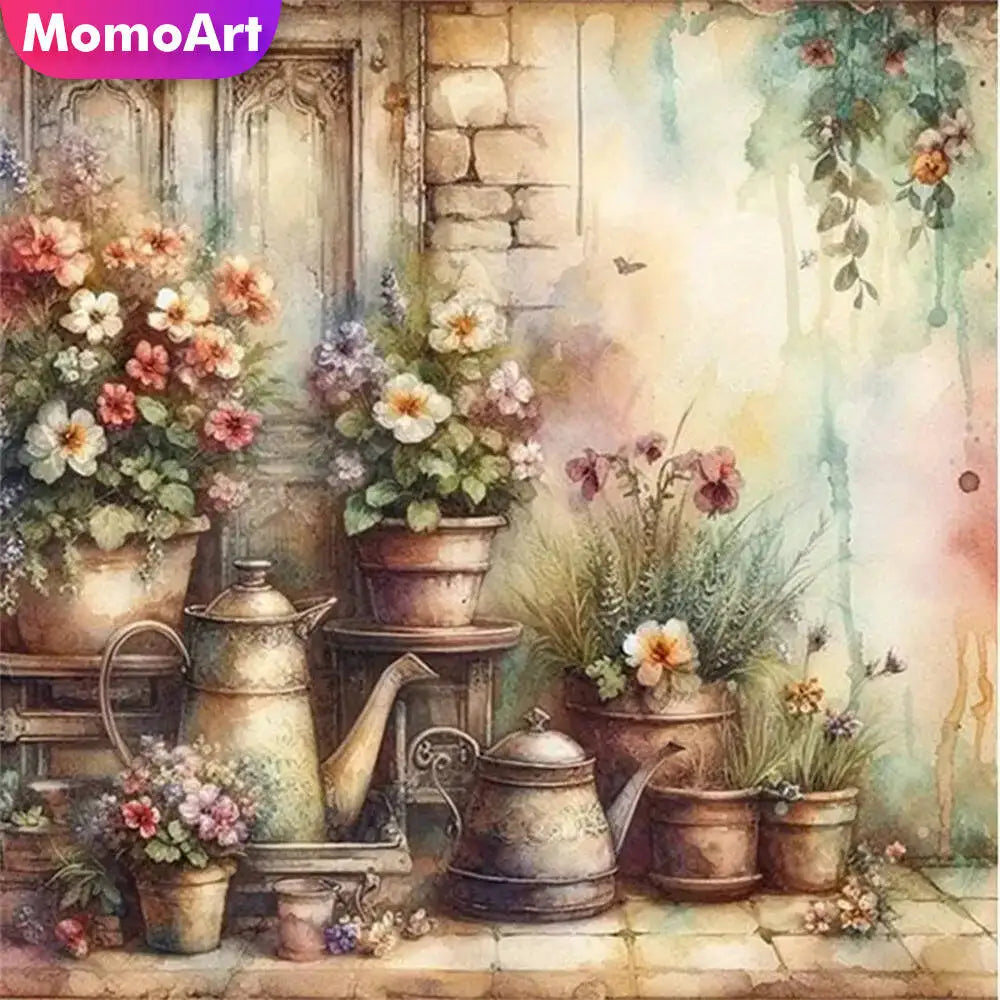 Momoart Flower Diamond Painting Vase Wallscape Watering Can Full Square / Round Drill