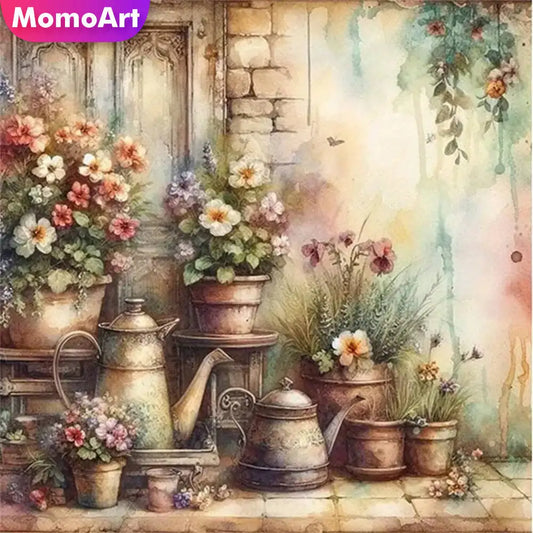 Momoart Flower Diamond Painting Vase Wallscape Watering Can Full Square / Round Drill