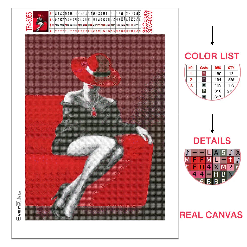 Diamond Painting Woman/Couple Mosaic Black Red Square / Round Full Drill