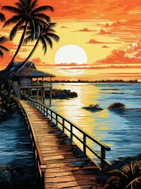 Sunset Landscape Seaside Beach Full Round Drill Rhinestones