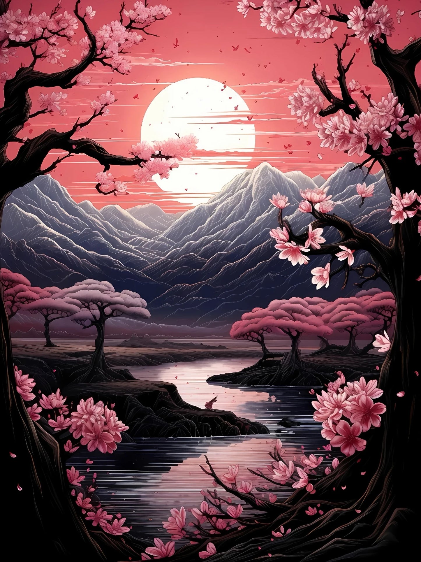 Momoart Diamond Painting Mountain River Landscape DIY Painting Sunset Full Square Round Diamond Mosaic Tree Handmade Hobby