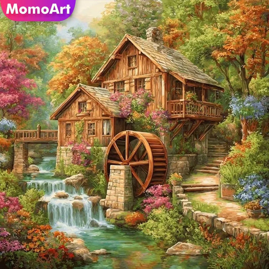 Momoart Diamond Painting House Landscape River Painting DIY Full Square / Round