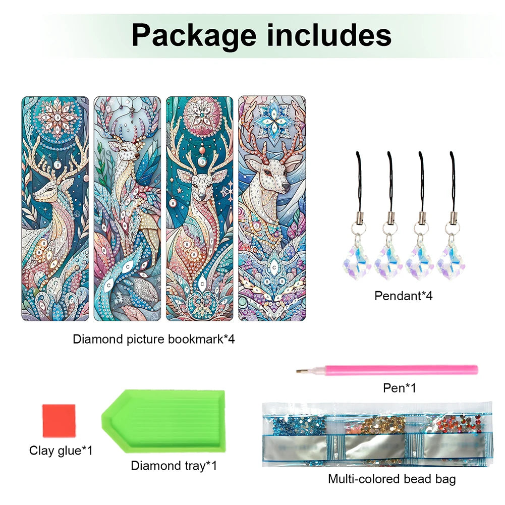 8Pcs DIY Owl Diamond Painting Art Bookmarks With Crystal Pendants