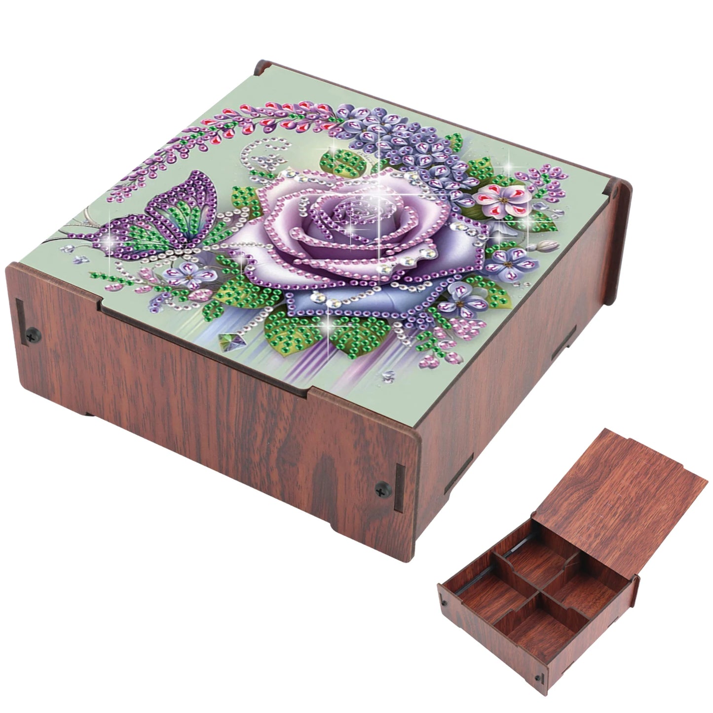 5D DIY Animal Girl Theme 4 Slots Diamond Painting Kit, Wooden Storage Box Diamond Art Jewelry Case, Storage Organizer