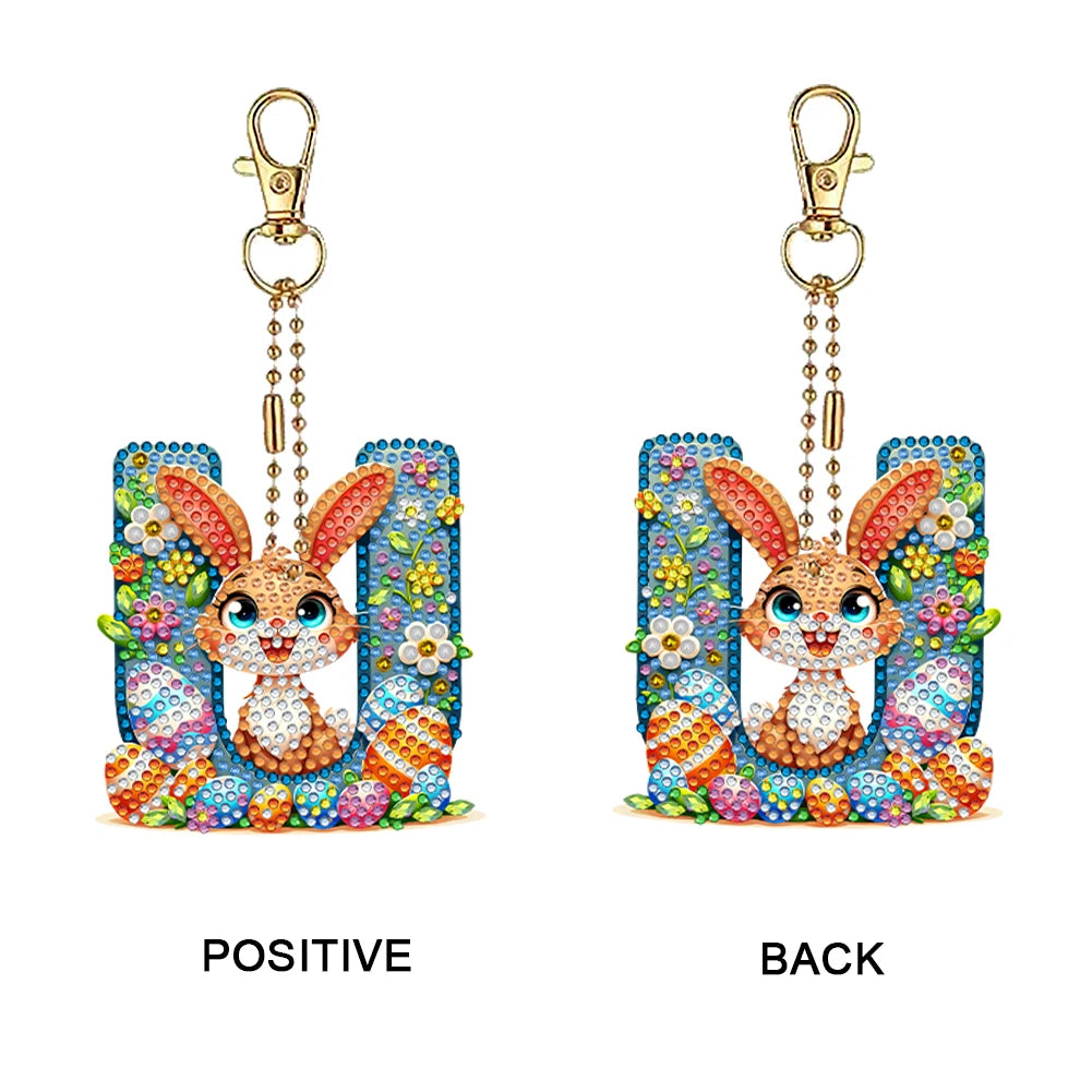 PET Double Sided, Special Shaped, Easter Alphabet DIY Diamond Painting Keychain