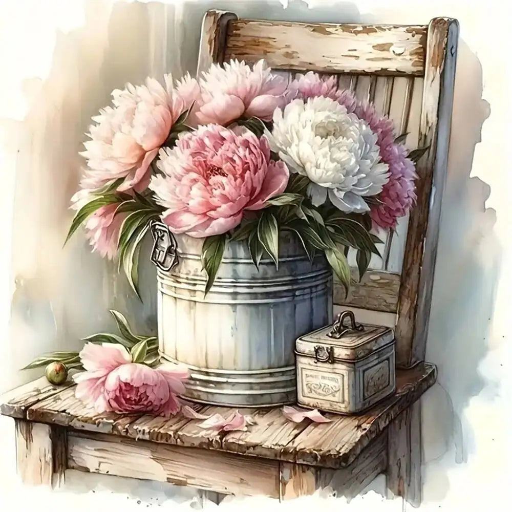 Momoart DIY Diamond Mosaic Peony Flower Chair Barrel Full Square / Round