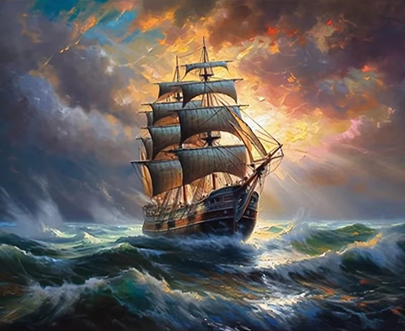 HUACAN 5d DIY Diamond Painting Ships Landscape Sea Scenery Full Square / Round Drills