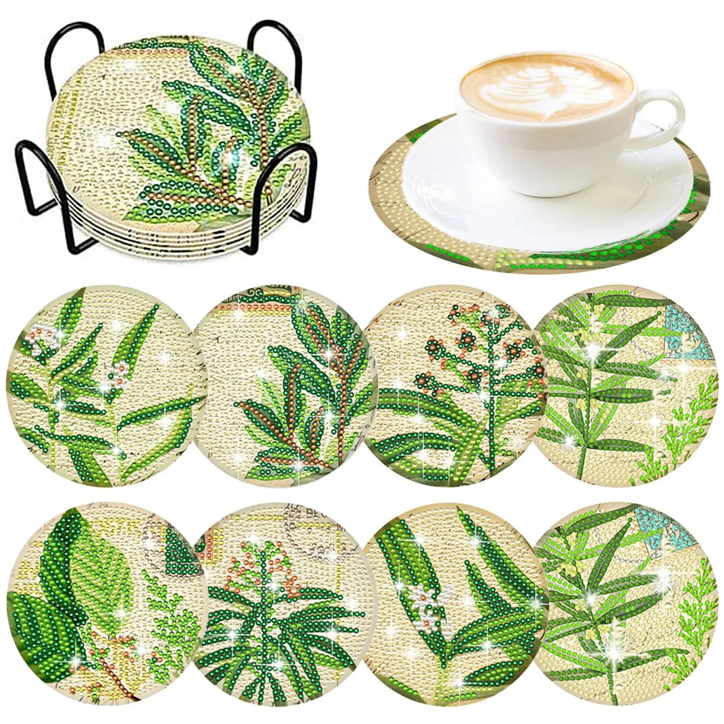 GLOBAL 8pcs/Set DIY Diamond Painting Coasters Animal Cup Cushion For Drinks Crystal Rhinestones Diamond Art Coasters
