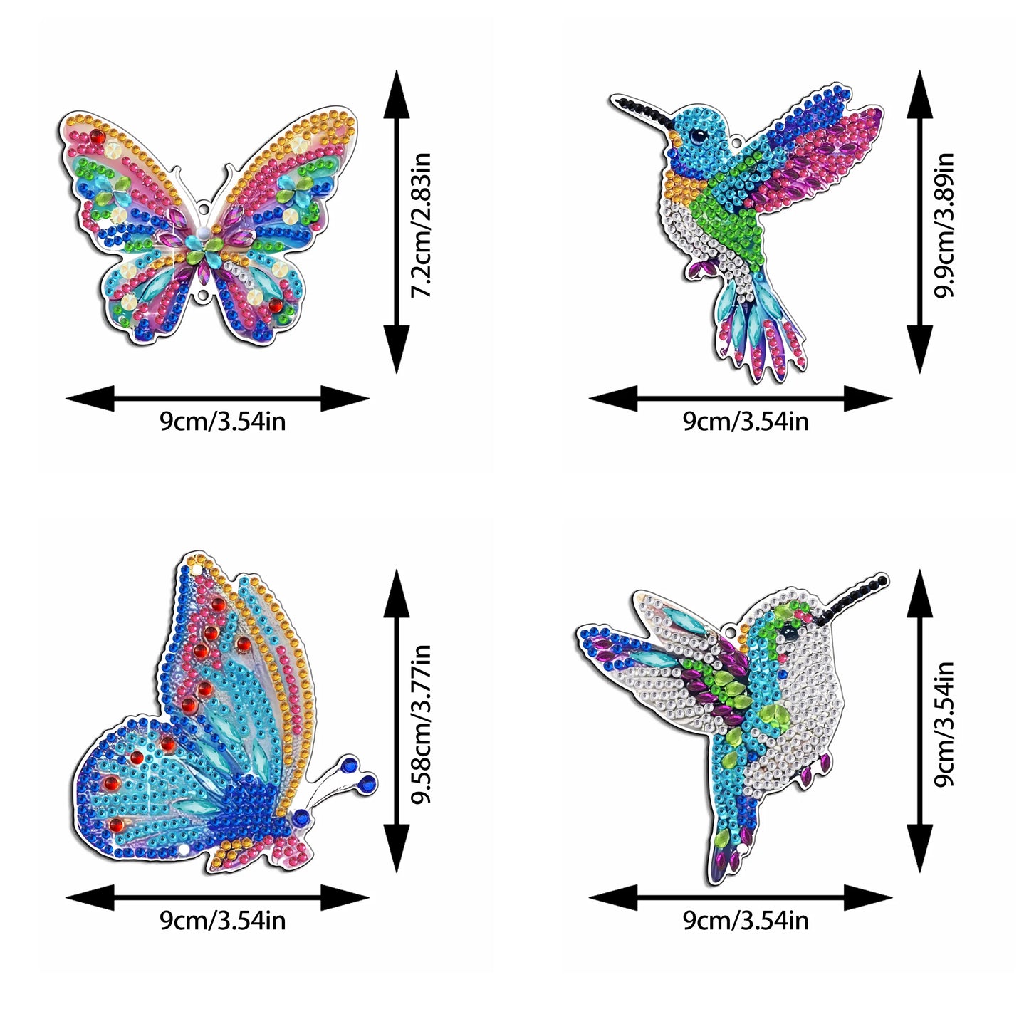 4-Piece DIY Diamond Painted Capture Wind Chime, Double Sided Butterfly