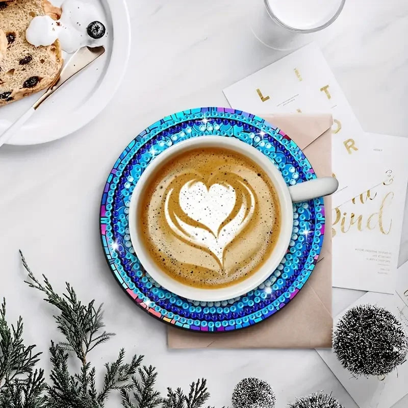 8-Piece Set Of DIY Diamond Painted Coasters With Mandala Pattern