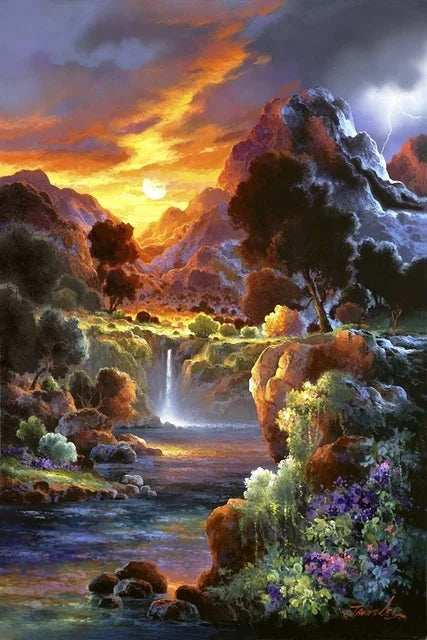 5D DIY Diamond Painting Waterfall Beach Full Circle Diamond Mosaic Sunset Scenery Diamond Embroidery Home Decor Gift