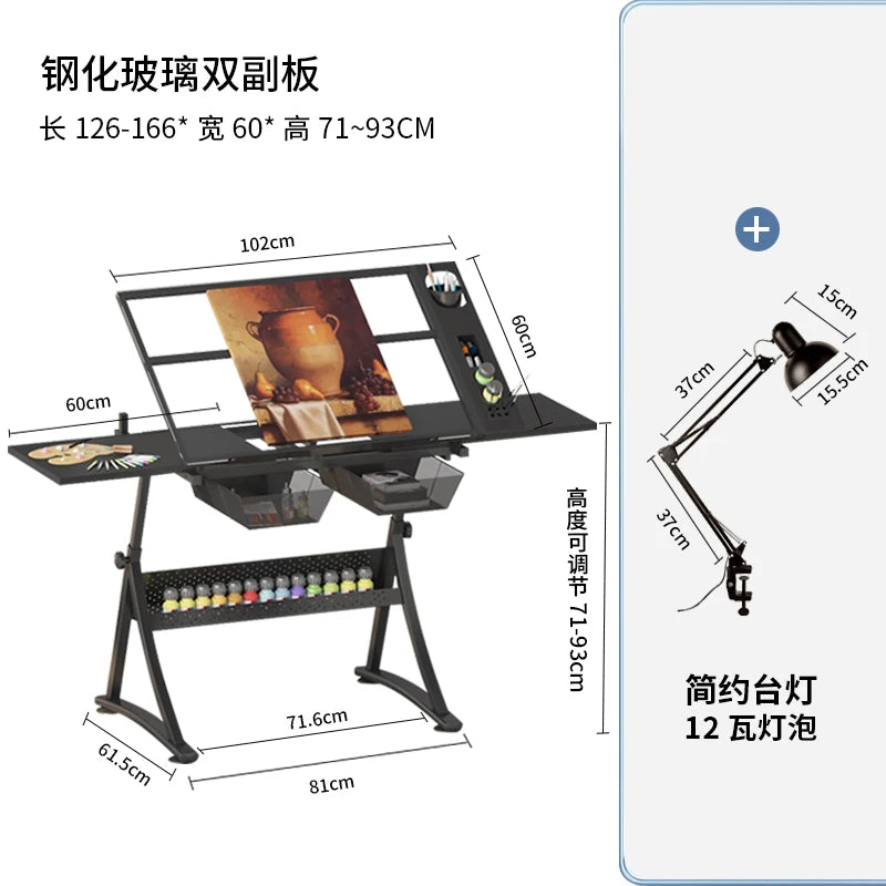 lmm Art Drawing Table Glass Adjustable Height Drawing Drafting Designer Desk