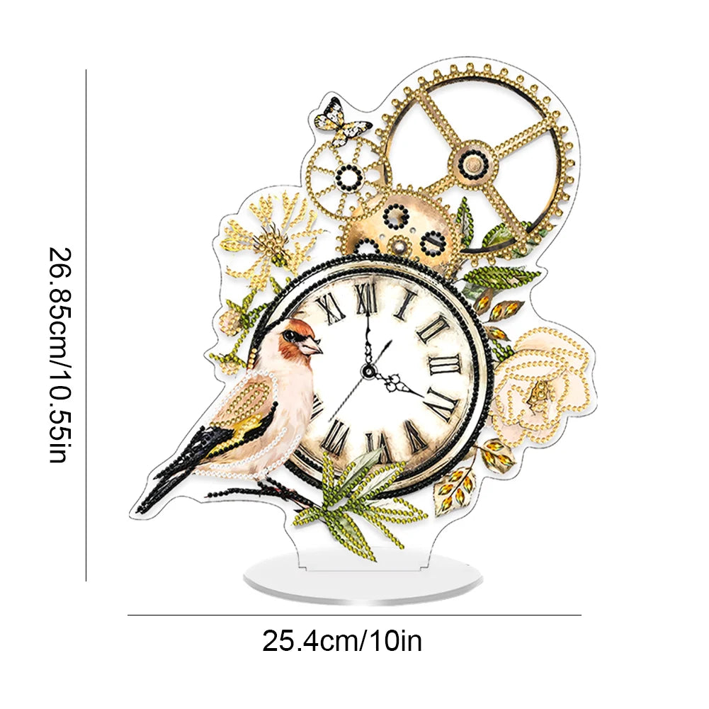 Acrylic Special Shape Flower Bird Diamond Painting Clock Ornaments Kit