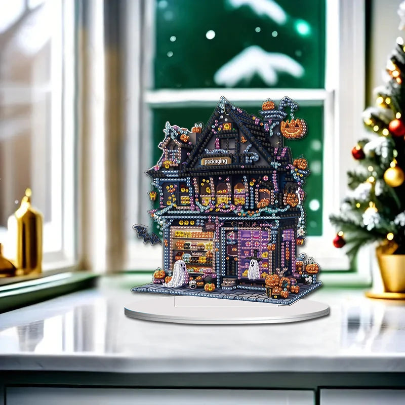 A Single-Sided Acrylic Crystal Rhinestone Desktop Decorative Item, DIY House Scene Pattern Diamond Painting Kit
